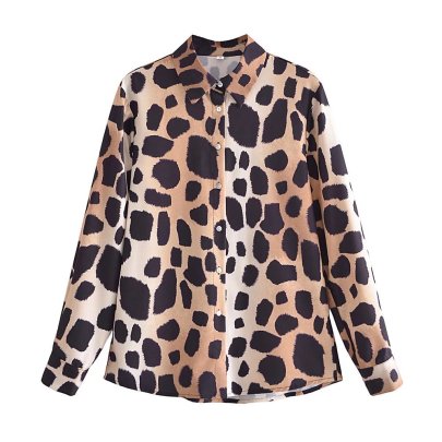 Breasted Leopard Print Long Sleeve Lapel Shirt NSAM129020