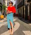 knotted high waist slim slit solid color skirt NSAM129257
