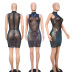 sleeveless sequin slim mesh stitching see-through sheath dress NSYMS129267
