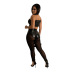 solid color PU Leather Wrap Chest camisole stitching Mesh See-Through Pants Two-piece Set NSYMS129271