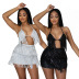 straps see-through sequined tassel camisole and skirt two-piece set NSYMS129273