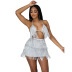 straps see-through sequined tassel camisole and skirt two-piece set NSYMS129273