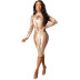 print sequins long-sleeved mid-length sheath dress NSYMS129277