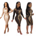 print sequins long-sleeved mid-length sheath dress NSYMS129277