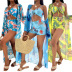 leaves and flower printed split with cover-up three-piece swimwear set NSYMS129279
