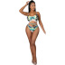 bikini de tres piezas con abertura y falda estampada NSYMS129280
