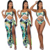 printed split with slit skirt three-piece bikini set NSYMS129280