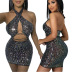 backless sequin halter neck hollow strappy dress NSYMS129282
