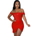 solid color backless slit irregular sequin dress NSYMS129284
