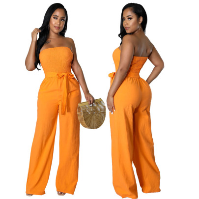 Solid Color Tube Top Backless Jumpsuit NSYMS129289