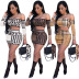 printing mid-sleeve one-word neck top short skirt two-piece set NSYMS129290