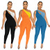single-shoulder hollow sleeveless tight color matching jumpsuit NSSME129292