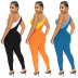 single-shoulder hollow sleeveless tight color matching jumpsuit NSSME129292