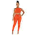 round neck sleeveless tight high waist solid color vest and trousers set NSSME129293