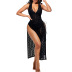 see-through print backless hanging neck slit beach outdoor cover-up dress NSSME129296