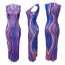 round neck sleeveless tight long ripple print see-through dress NSSME129299