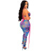 print lace-up hanging neck backless wrap chest tight vest and trousers set NSSME129305