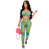 print lace-up hanging neck backless wrap chest tight vest and trousers set NSSME129305