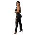 Wrap Chest Lace-up Hollow tight Solid Color vest and pant Set NSSME129312