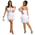 vestido con costuras de plumas de color liso con cintura transparente NSCYF129331