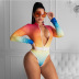 Rainbow Gradient zipper one-piece Swimsuit with Belt  NSHTS129344