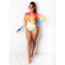 Rainbow Gradient zipper one-piece Swimsuit with Belt  NSHTS129344