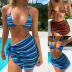 stripe printed with mesh skirt three bikini set NSHTS129349