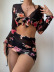 floral printed with cover-ups 4-piece split swimwear set NSHTS129365