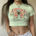 butterfly print short-sleeved round neck crop T-shirt NSGXF129377