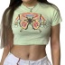 butterfly print short-sleeved round neck crop T-shirt NSGXF129377