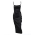 solid color slim satin mid-length slip dress NSLGF129393