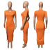 slit drawstring round neck short sleeve tight solid color dress NSSME129405