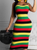 striped contrasting color printing suspenders dress NSHFH129495