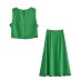 solid color side hollow round neck vest with skirt suit NSLQS129411