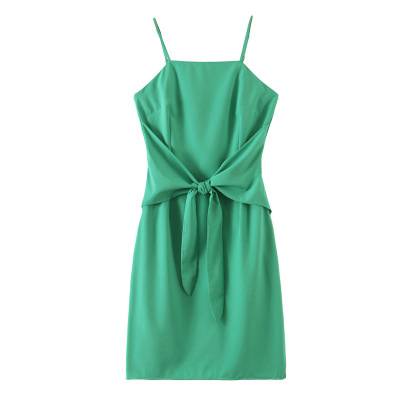 Solid Color Knotted Pleated Slip Dress NSLQS129416