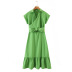 solid color short sleeve waist Lace-Up Dress NSLQS129419