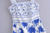 blue and white porcelain printed backless suspender dress NSLQS129430