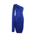 solid color single shoulder high waist slim pleated prom dress NSKNE129454