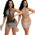 mesh see-through sleeveless hollow rhinestone sequin sheath dress NSYMS129461