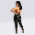 tight-fitting tassel stitching camisole high-waist elastic PU leather pants two-piece set NSYMS129466