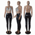 Conjunto de dos piezas de pantalones de cuero de PU elásticos de cintura alta camisola con costuras de borlas ajustadas NSYMS129466