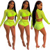 mesh see-through hollowed-out crop top and shorts two-piece set NSYMS129468