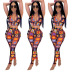 personalized printing full zipper sleeveless top high waist pants two-piece set NSYMS129470