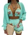 flower printing camisole and high waist shorts solid color long sleeve coat 3-piece set NSSRX129506