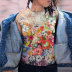 Camiseta holgada con cuello redondo y estampado floral de talla grande NSLBT129778