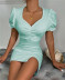 short-sleeved slit tight short solid color dress NSLMM128125