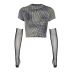polka dot printing mesh sleeves slim fit T-shirt NSTNV129521