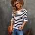 striped fungus back lace knitted sweater NSSI129529