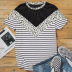 striped pullover loose lace short-sleeved t-shirt NSSI129532