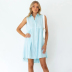 breasted Striped sleeveless lapel loose Shirt Dress NSPPF129556